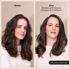 Applying Suave bamboo hibiscus conditioner for smooth ends.