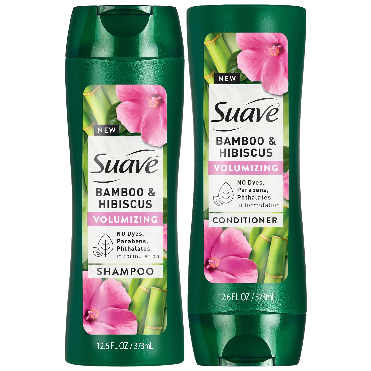 Suave Bamboo Hibiscus shampoo bottle for daily volume and refreshed hair.