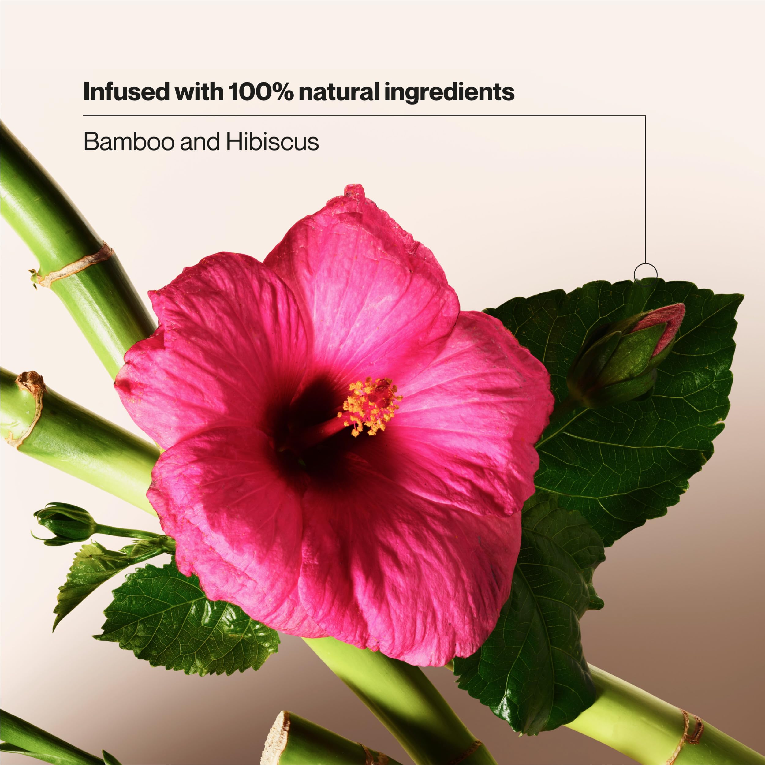 Volume-boost shot featuring Suave Bamboo & Hibiscus for shiny body