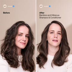 Wet hair scene showing Suave Bamboo & Hibiscus gentle cleanse without weight
