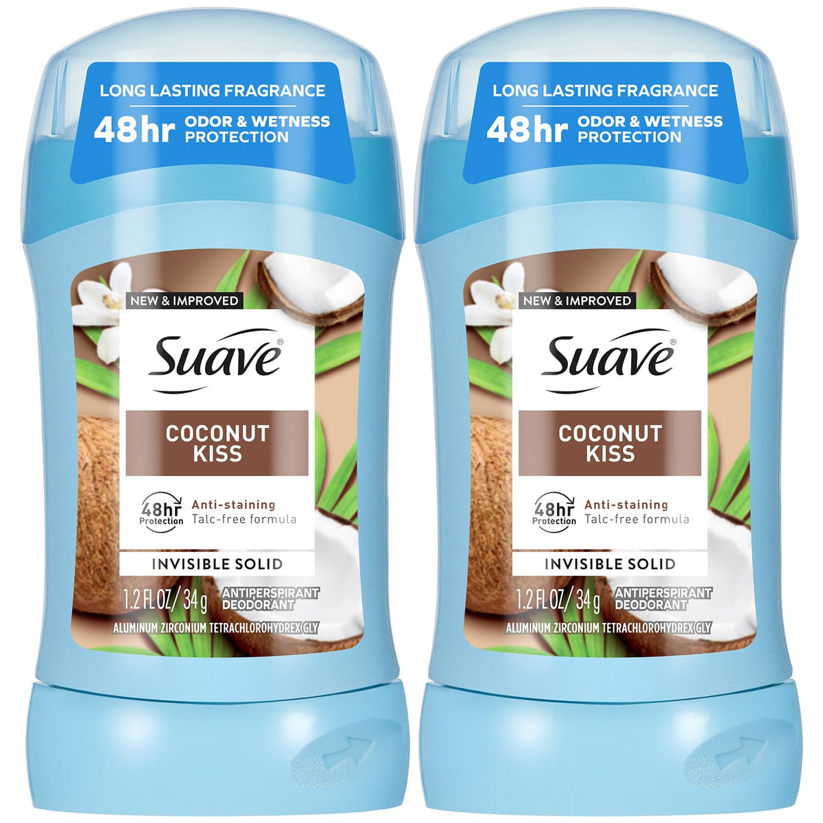 Suave Coconut Kiss 2-pack front view for all-day freshness