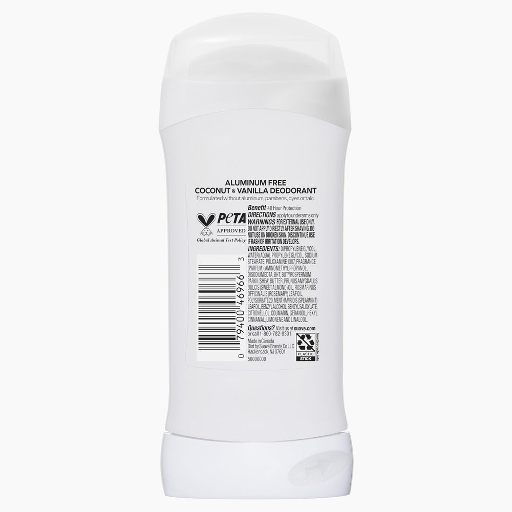 Label highlights aluminum-free and cruelty-free testing for conscious care.