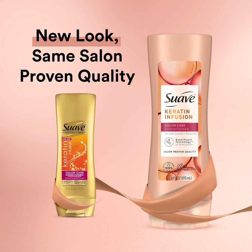 Suave Color-Safe Shampoo with keratin pump; easy daily use.