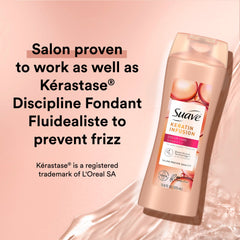 Suave Conditioner close-up; silky hair texture after washing.