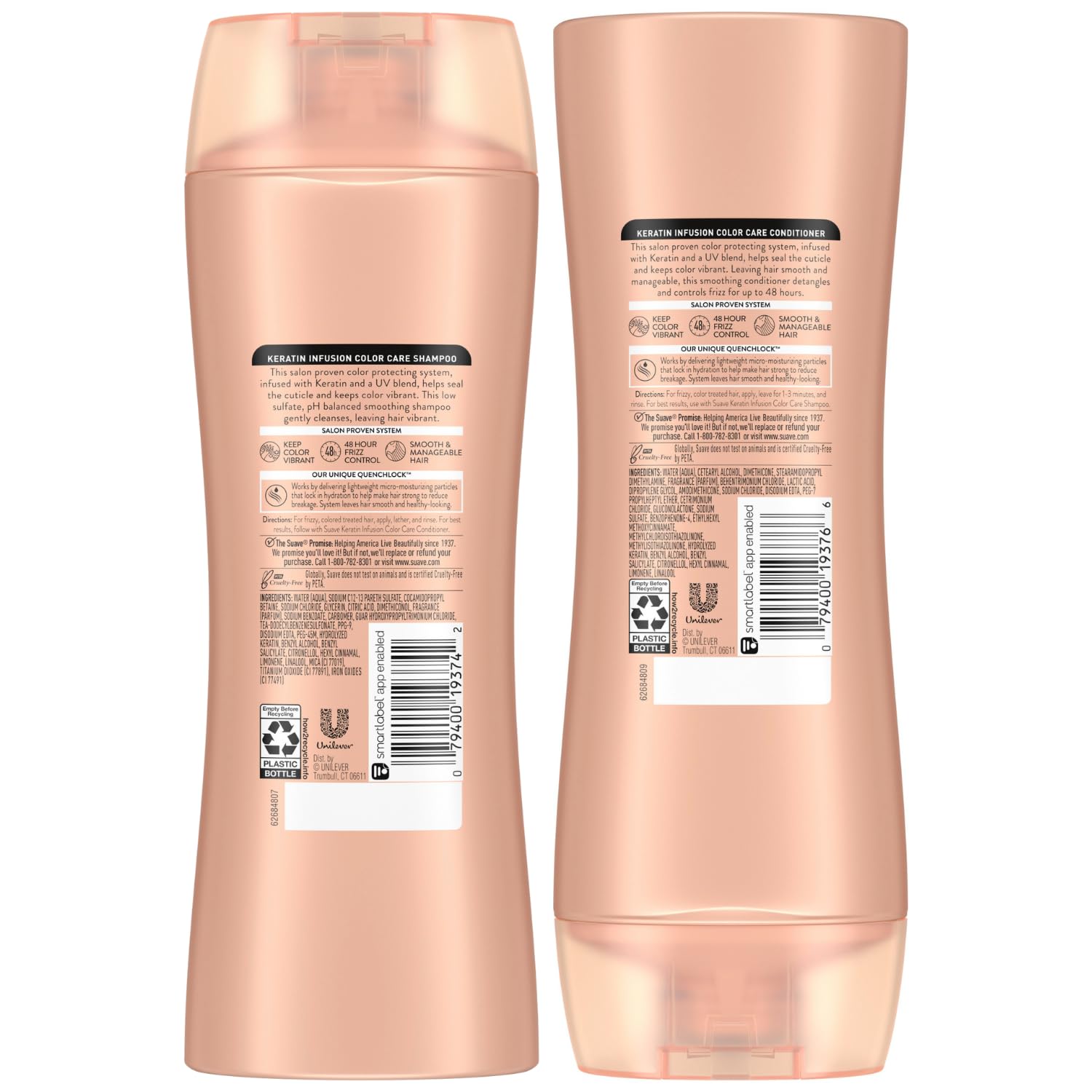 Suave cruelty-free certification seal; ethical hair care choice.