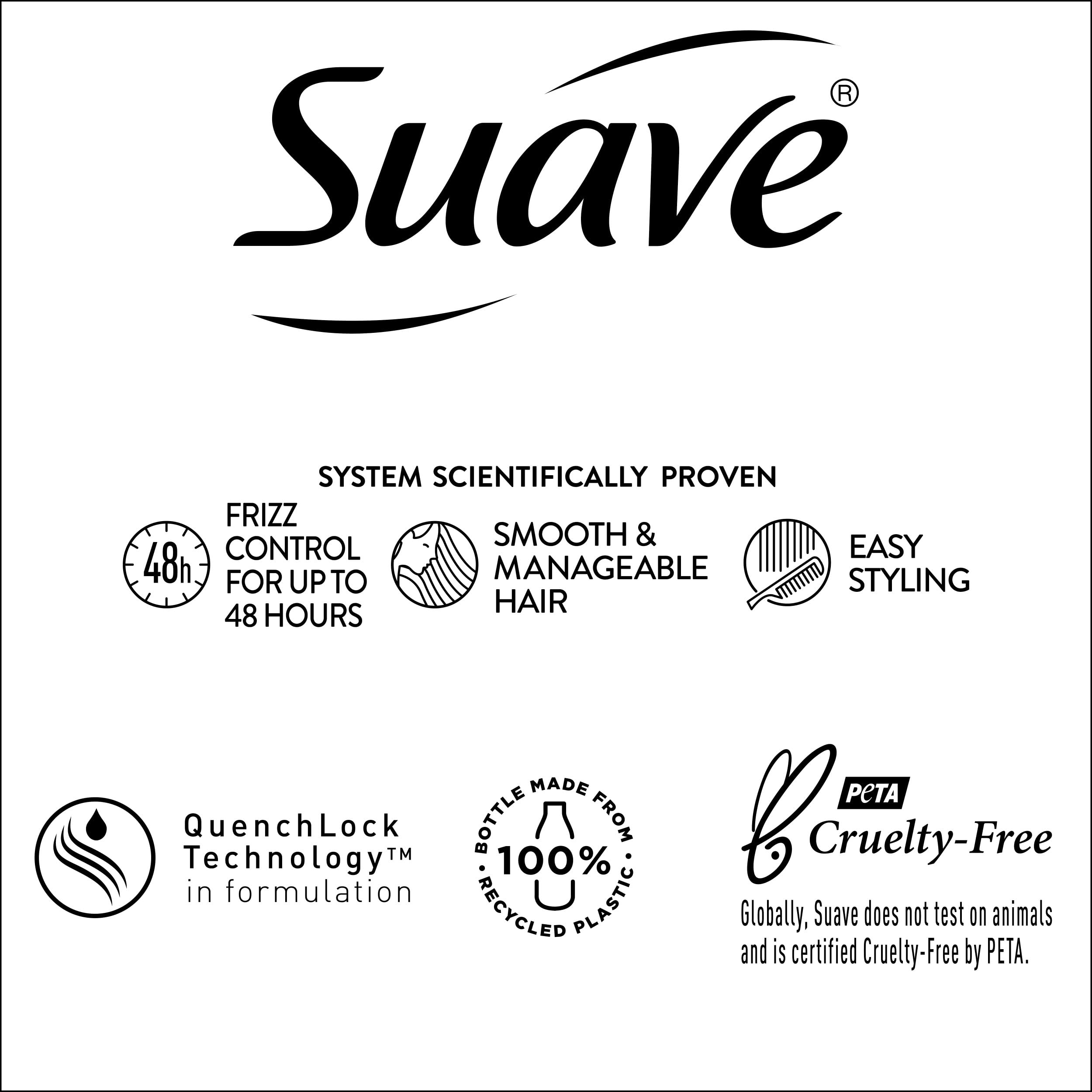 Suave cruelty-free label emphasizes ethical hair care.