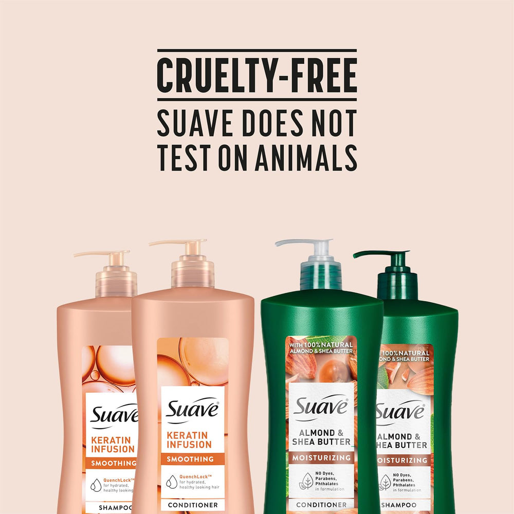 Suave cruelty-free logo on packaging signals ethical beauty.