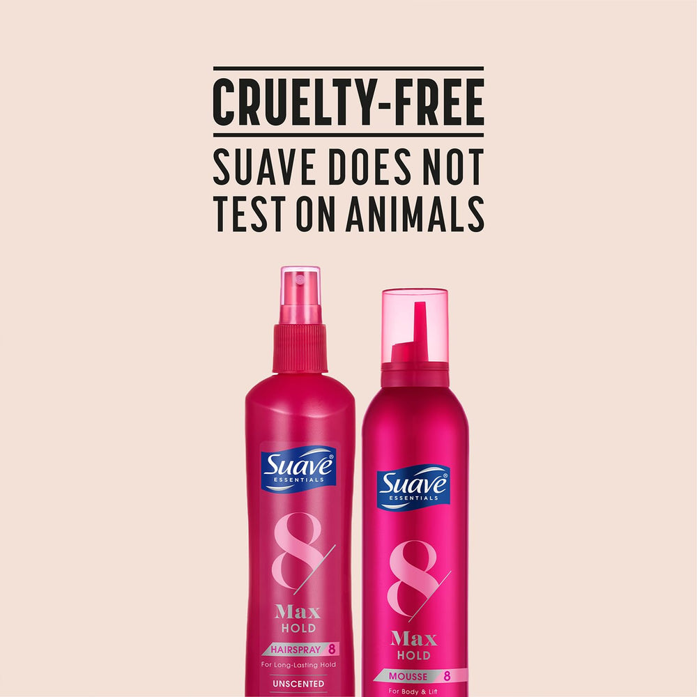 Suave cruelty-free certification by PETA badge on packaging.