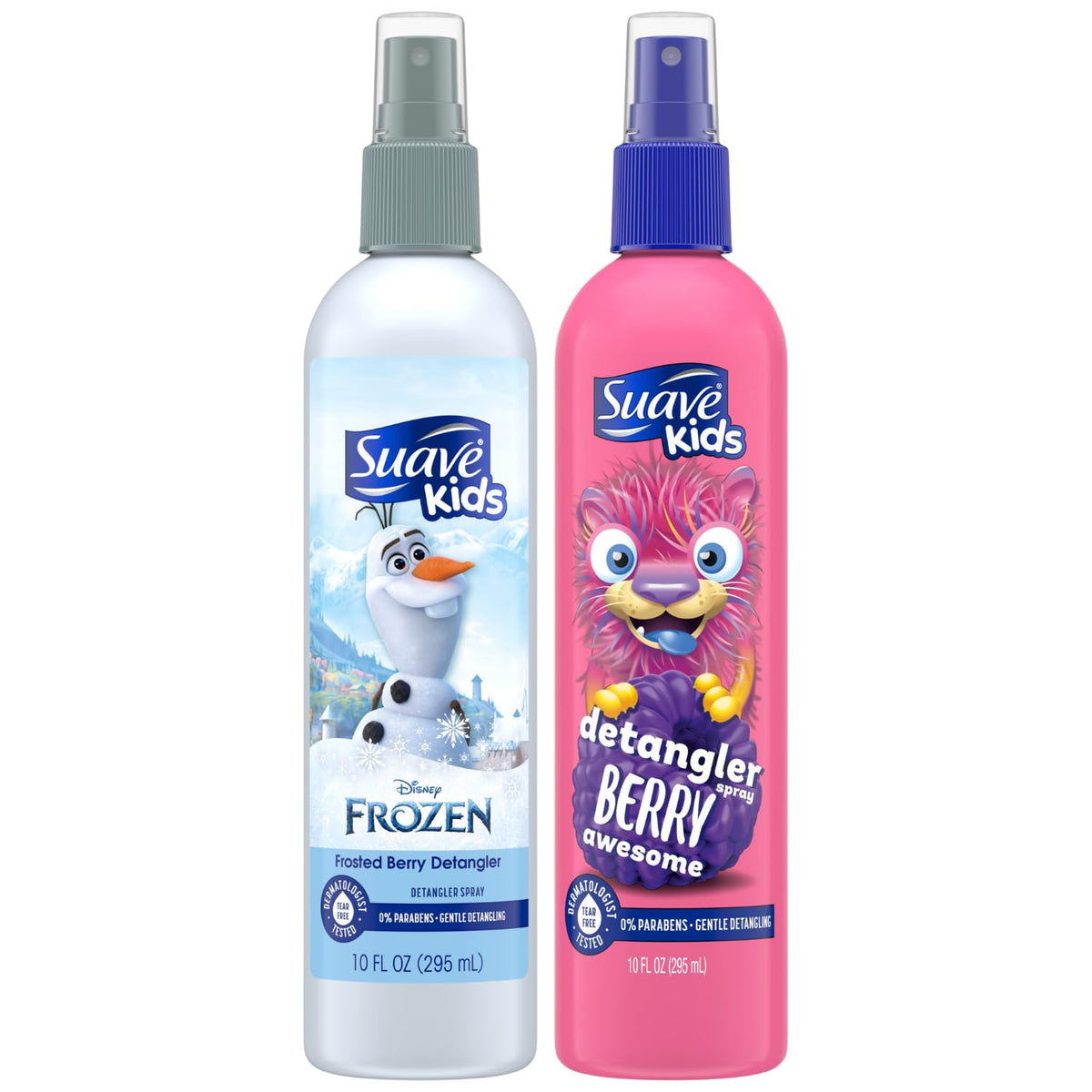 Suave Detangler Spray Berry Awesome bottle helps kids detangle hair gently.