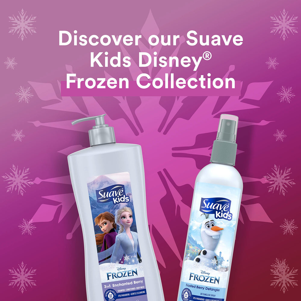 Suave Detangler Spray Frozen Frosted Berry nozzle supports quick, even use.
