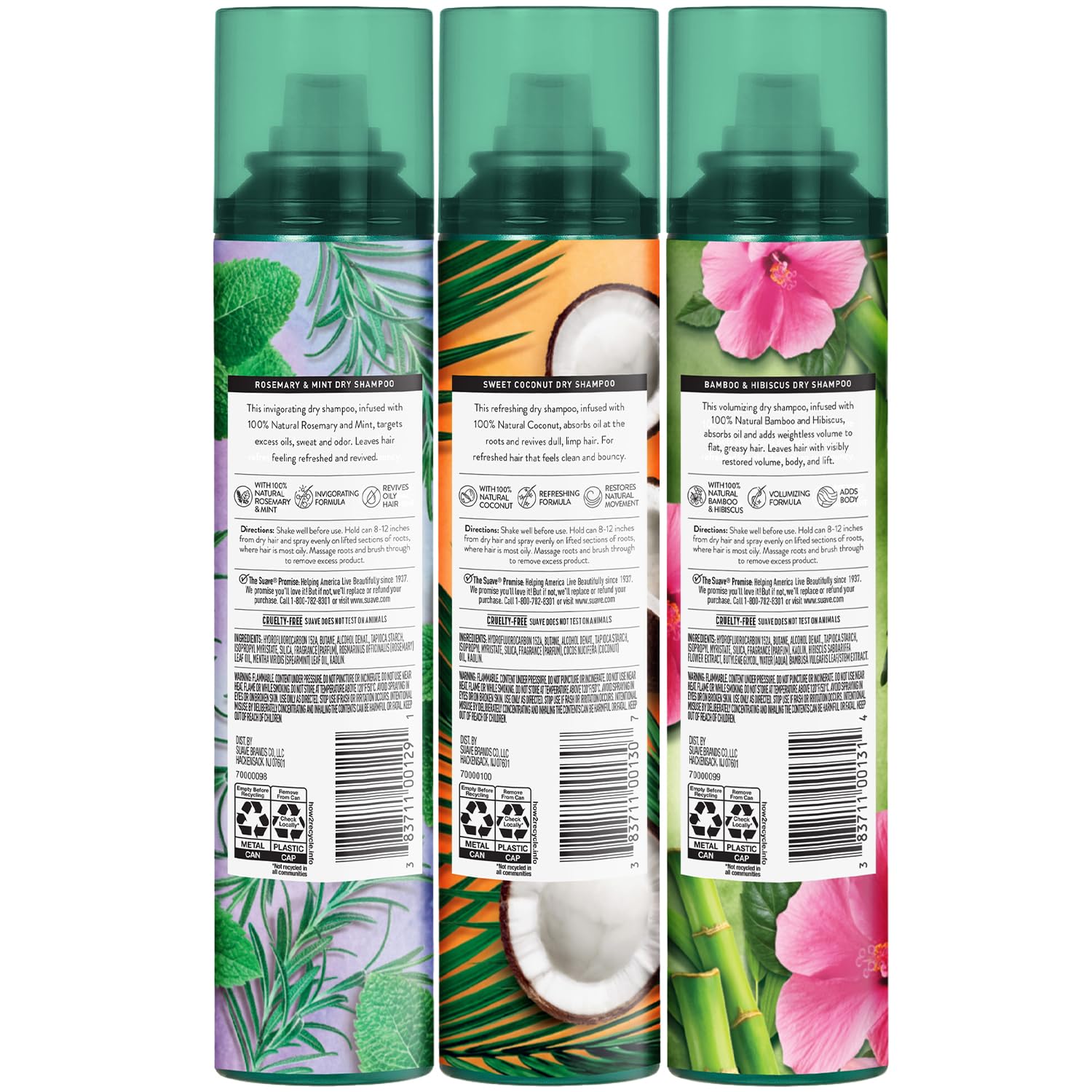 Close-up of Suave dry shampoo bottle and spray mist