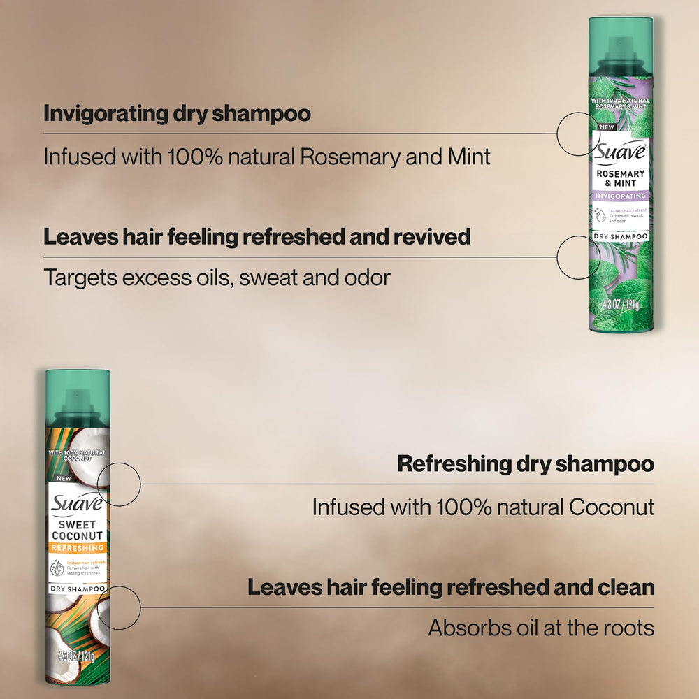 Suave coconut bottle signals weightless freshness for everyday hair.