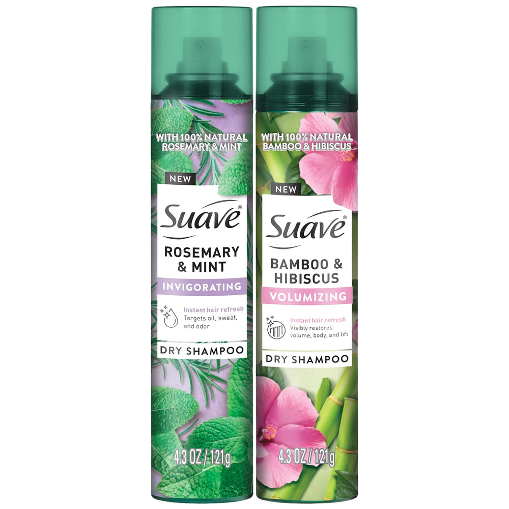 Suave dry shampoo variety 2-pack rosemary mint bottle for quick refresh between washes