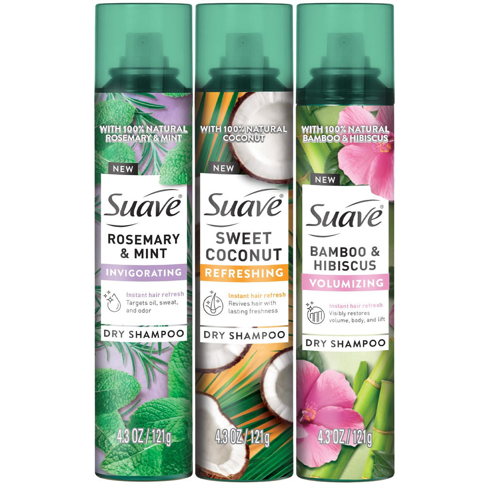 Suave dry shampoo rosemary mint bottle for quick refresh between washes
