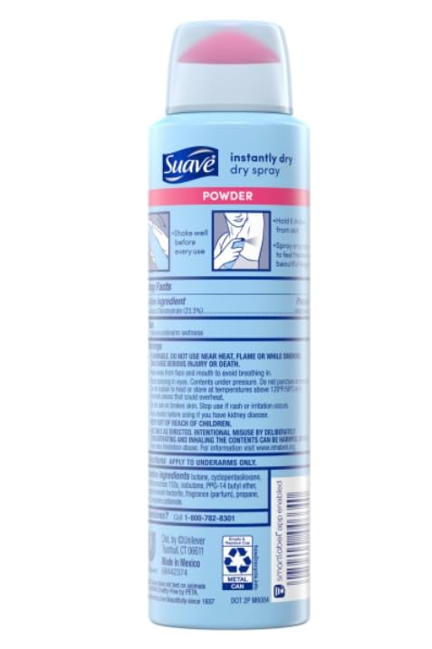 Suave dry spray in use demonstrates quick, stain-free odor protection.