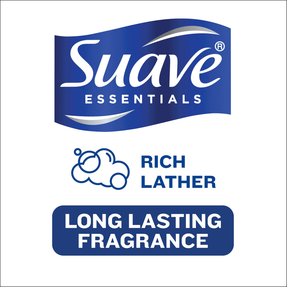 Suave Essentials Shampoo lather close-up suggests a rich, thorough cleanse.