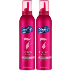 Suave Extra Hold Mousse bottle pour for smooth, flexible volume that lasts.