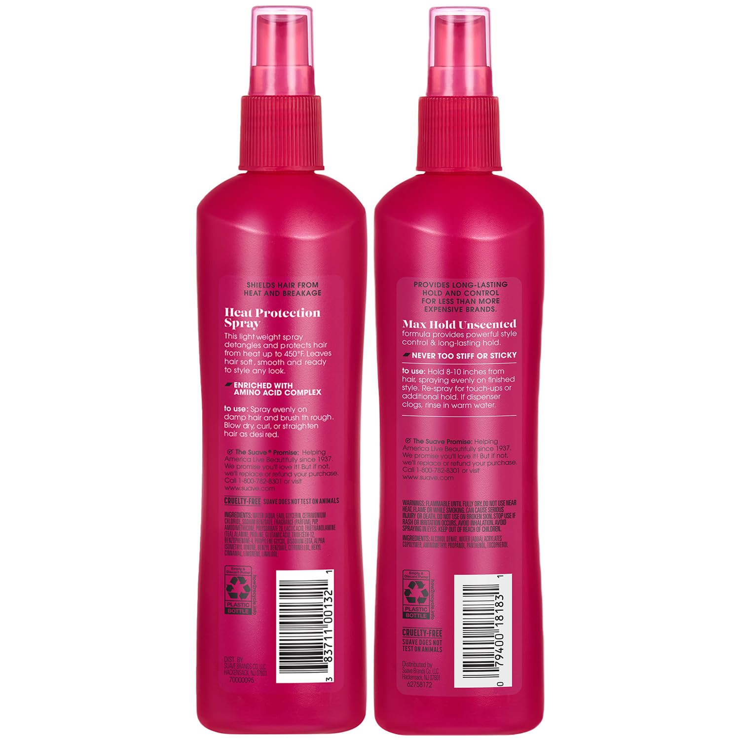 Finished hairstyle held in place by Suave spray duo.