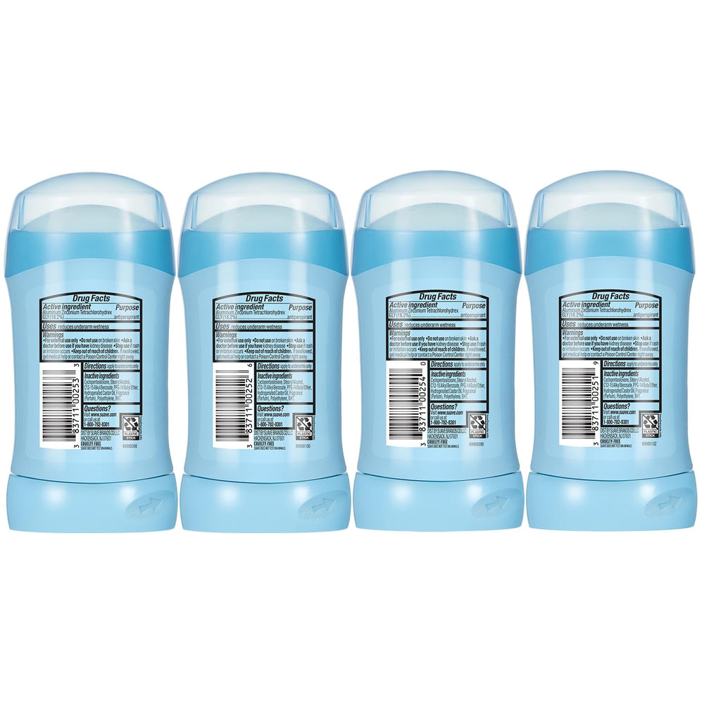 Suave four-pack variety for varied daily scents.