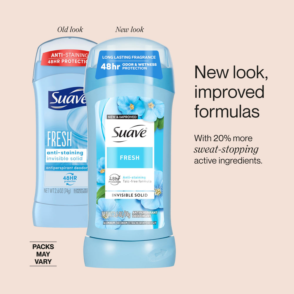 Fragrance notes of violet, lilac, and cinnamon in Suave Fresh.