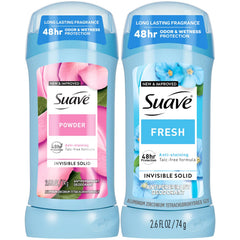 Suave Fresh deodorant stick 2-pack provides everyday confidence.