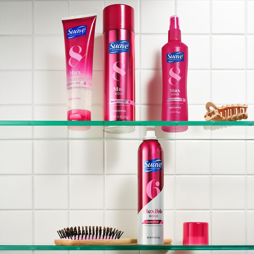 Suave frizz-control lightweight formula keeps hair smooth without stiffness.