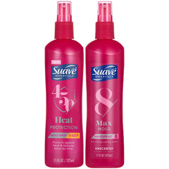 Suave Heat Protection Spray bottle with spray nozzle for heat styling protection.