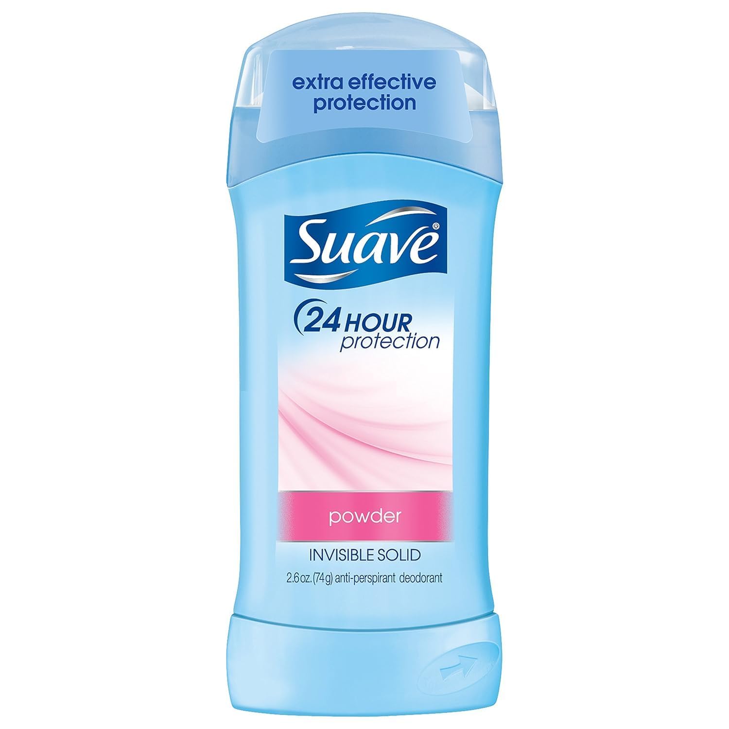 Suave Invis Solid Deodorant in baby powder scent provides discreet daily protection.
