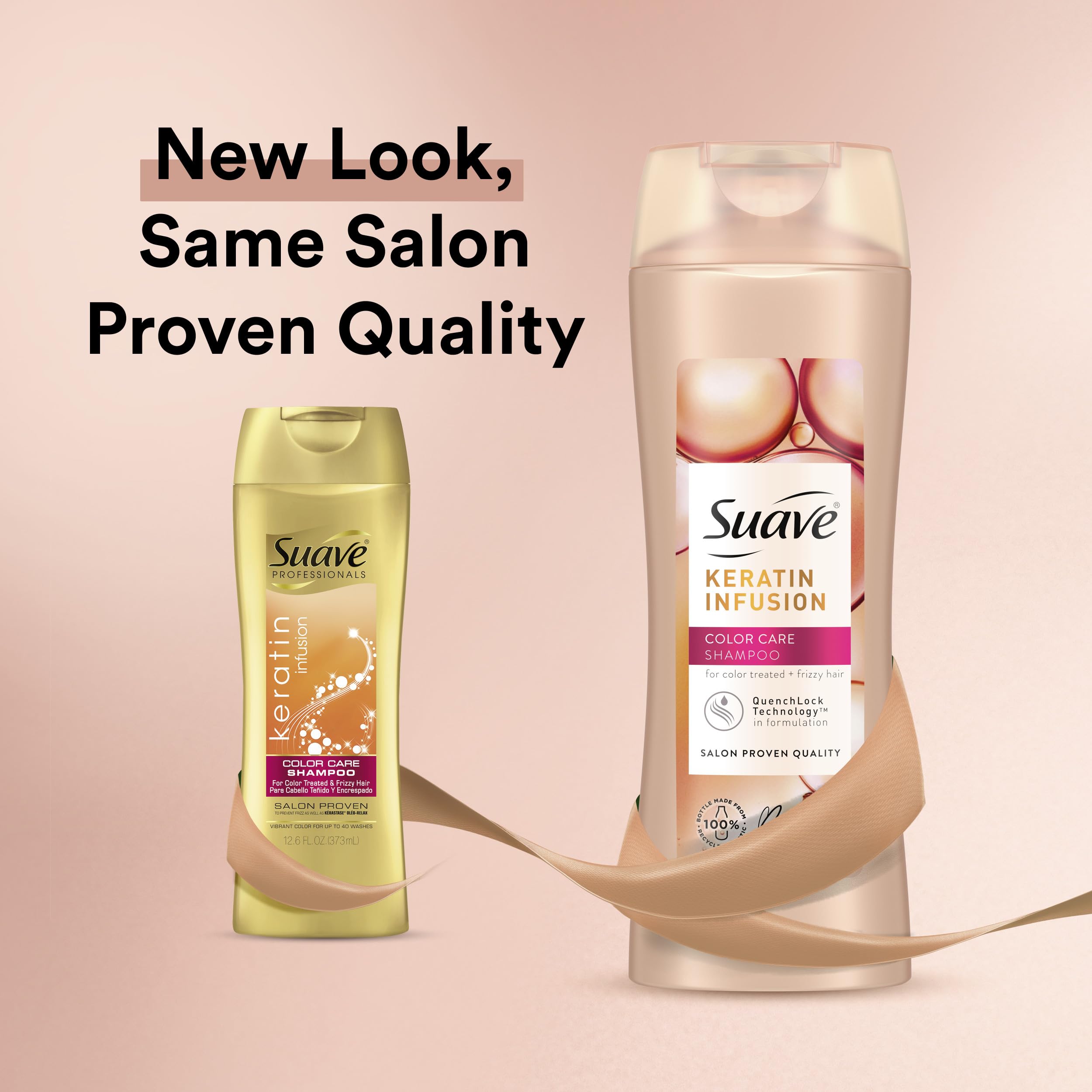 Suave Keratin Infusion Conditioner bottle; detangles and smooths for manageable hair.