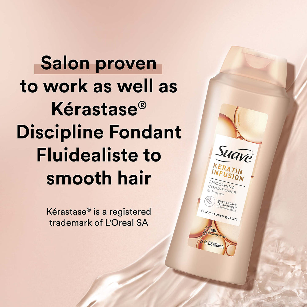 Creamy texture of Suave Keratin Infusion Conditioner on the hair.