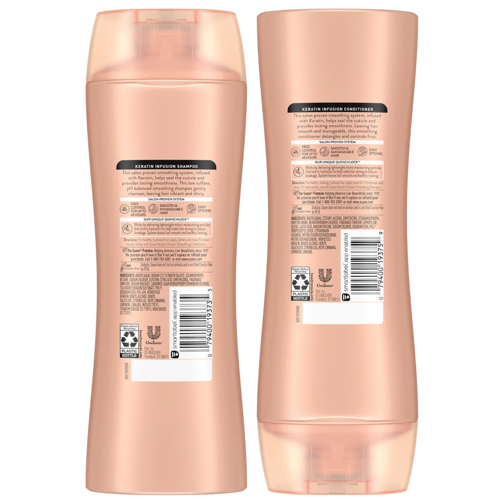 Suave Keratin Infusion set display suggests an at-home smoothing routine.