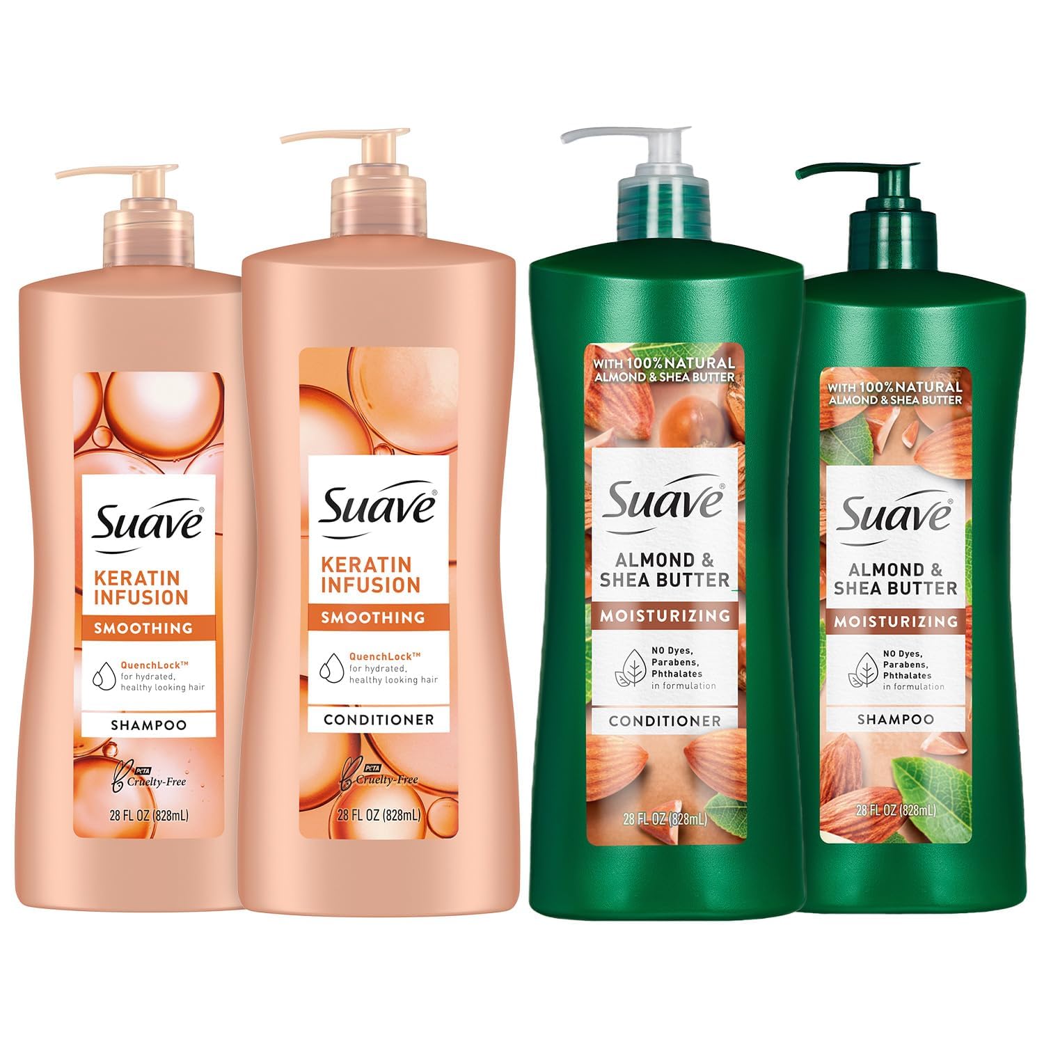 Suave Keratin Infusion shampoo bottle with pump for smooth frizz control.