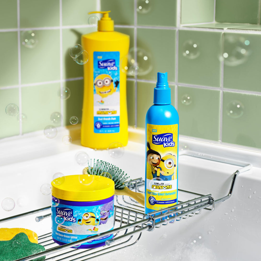 Suave Kids Detangler Spray soft shiny hair — lightweight finish with no sticky residue.