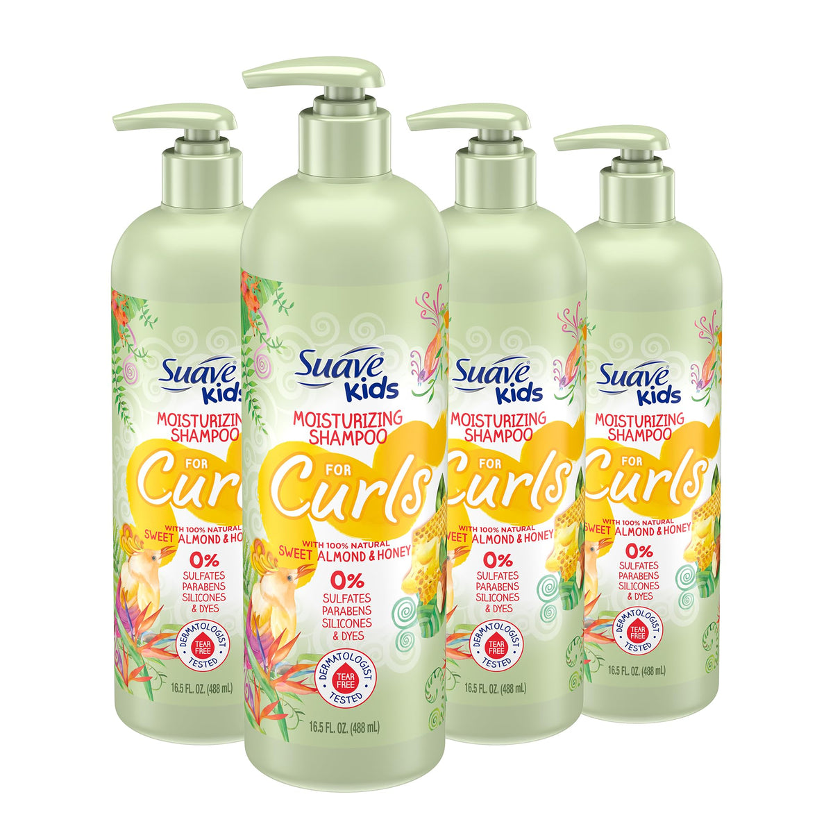 Suave Kids Naturals Sweet Honey & Almond bottle pour for gentle curl cleansing.