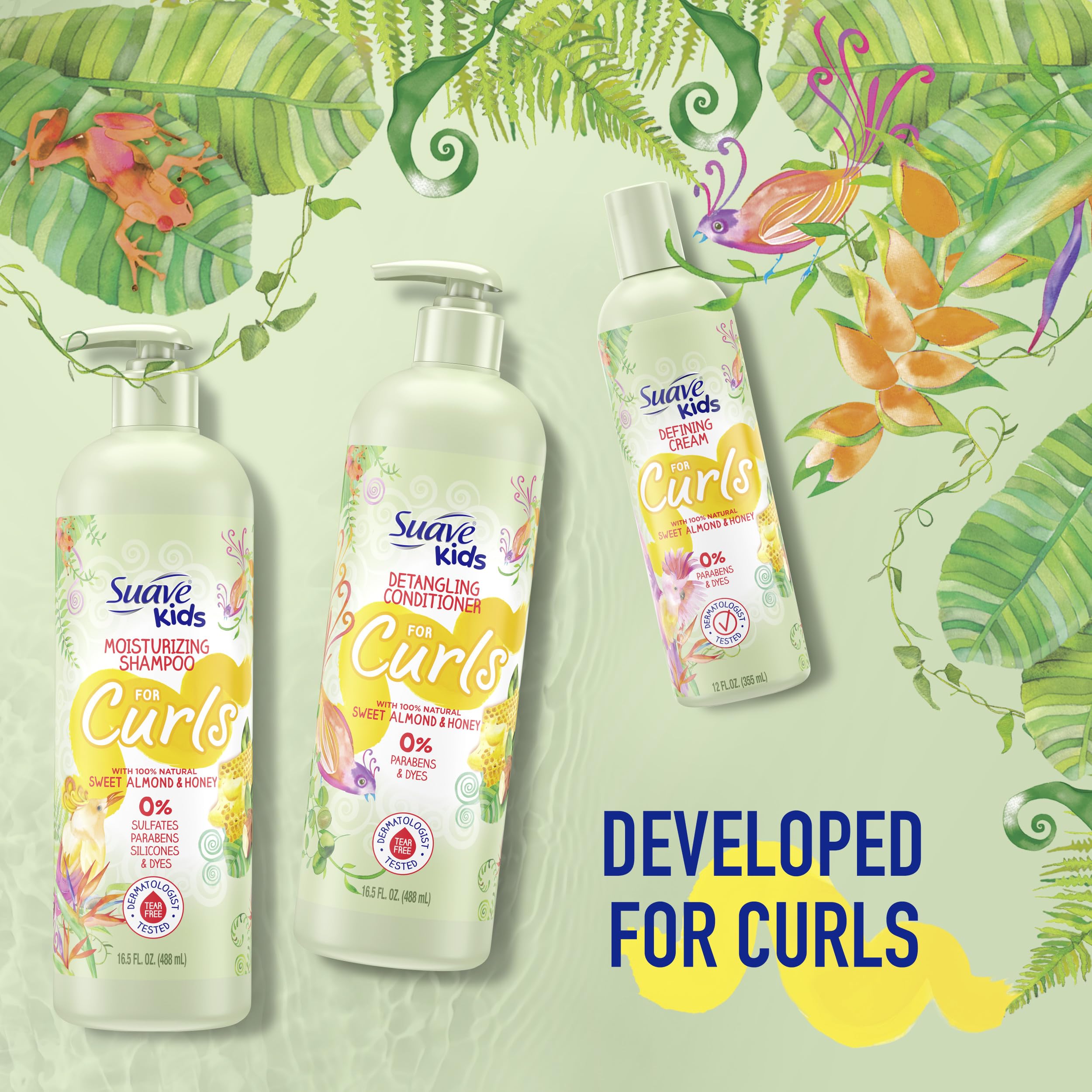 Suave Kids Naturals Sweet Honey & Almond tear-free lather supports soft curls.
