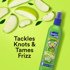 Suave Kids Silly Apple detangler spray bottle to ease knot removal.