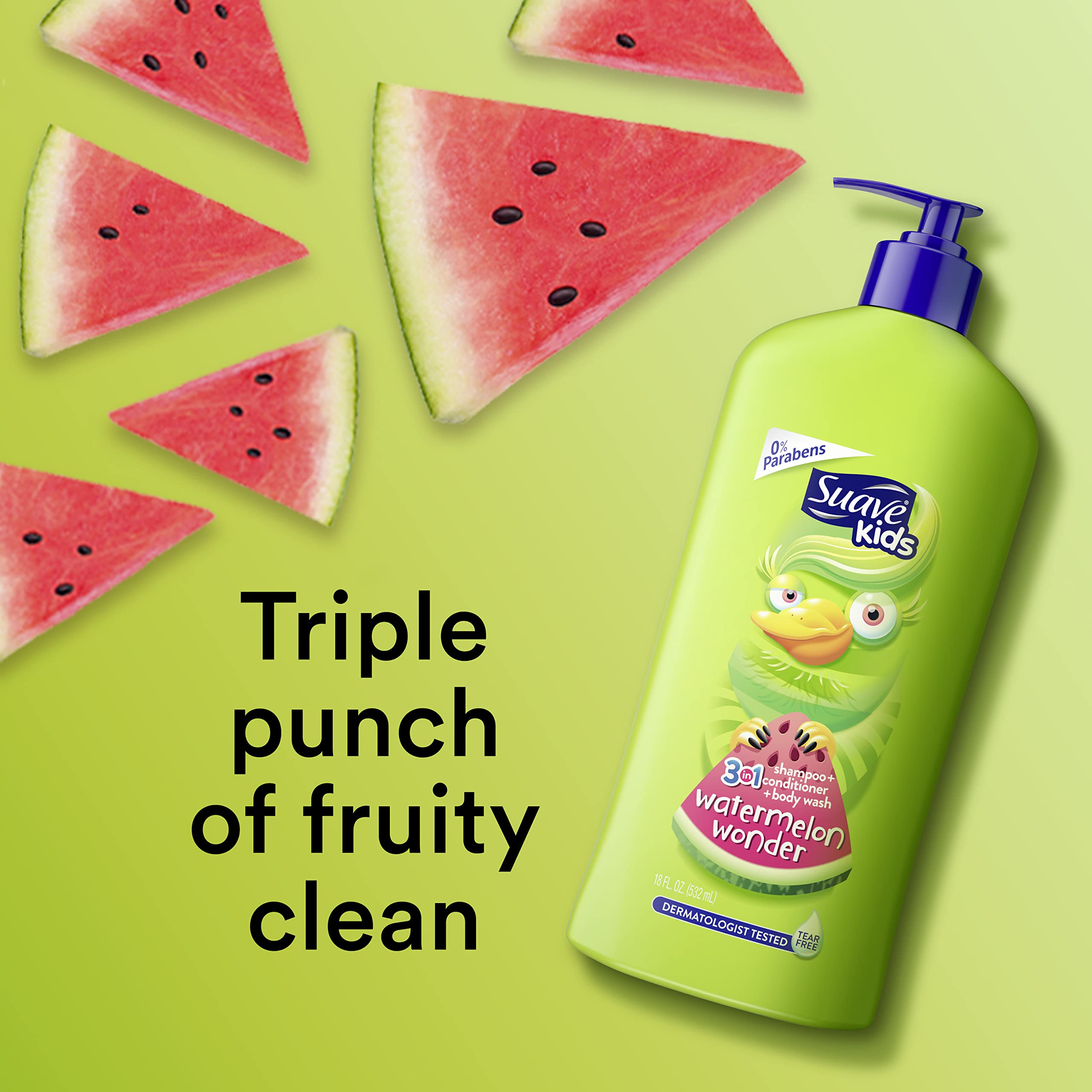 Tear-free Suave Kids formulation label indicating gentle cleansing for kids.