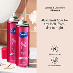 Suave Max Hold 2-pack scented bottle for flexible style.