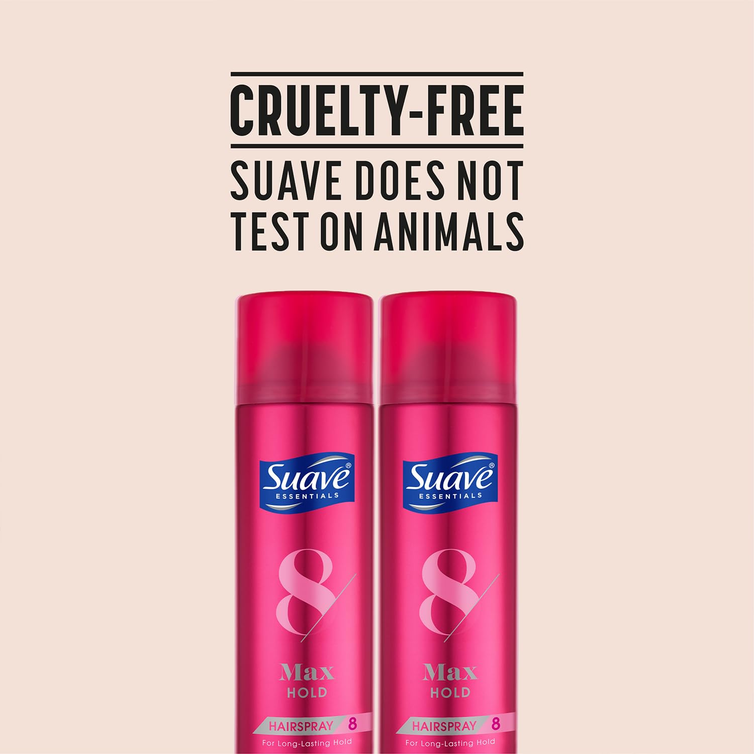 Cruelty-free logo on Suave Max Hold packaging.