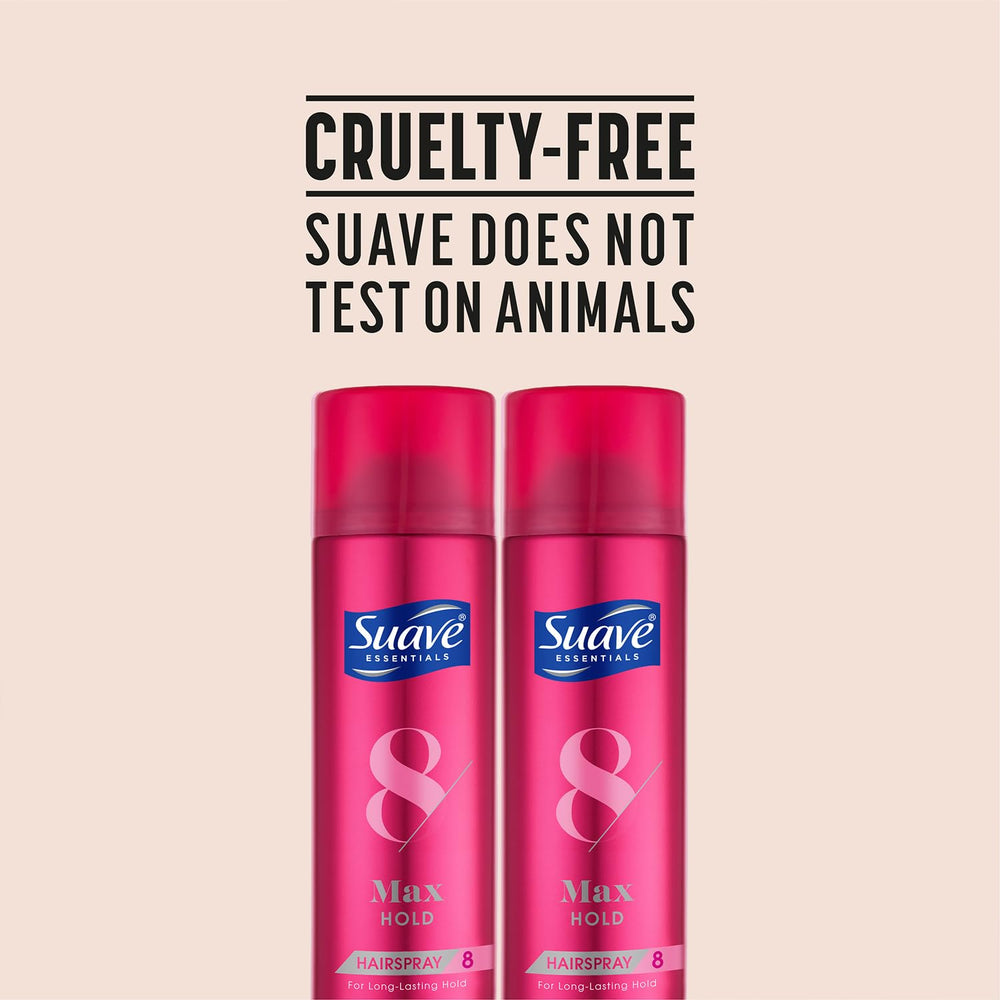 Cruelty-free logo on Suave Max Hold packaging.