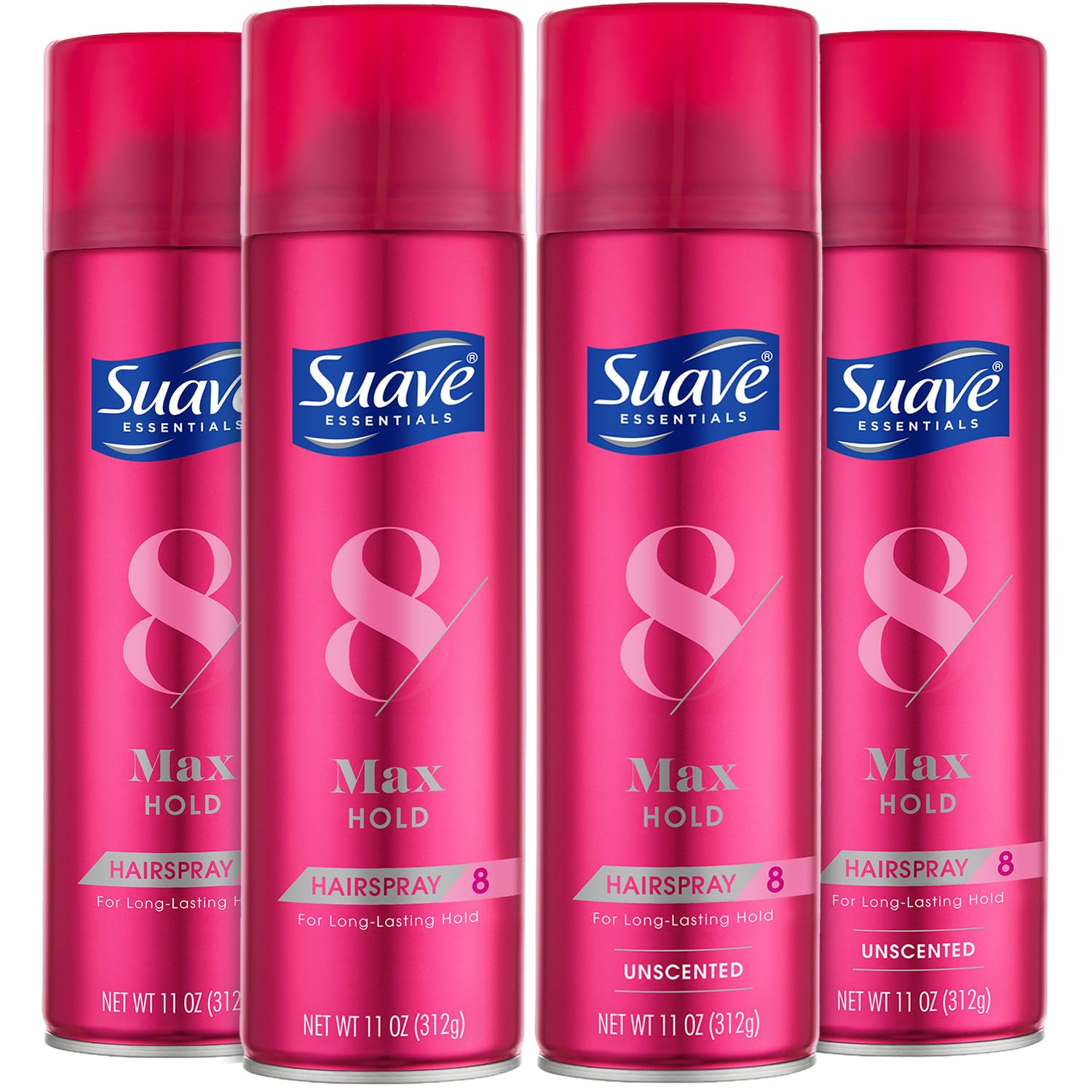 Suave Max Hold scented hairspray bottle for flexible control and fragrance.