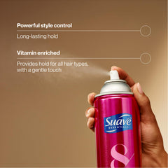 Suave Max Hold scented mist for quick touch-ups and lasting style.