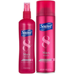 Suave Max Hold Unscented hairspray 11oz bottle close-up for all-day control.