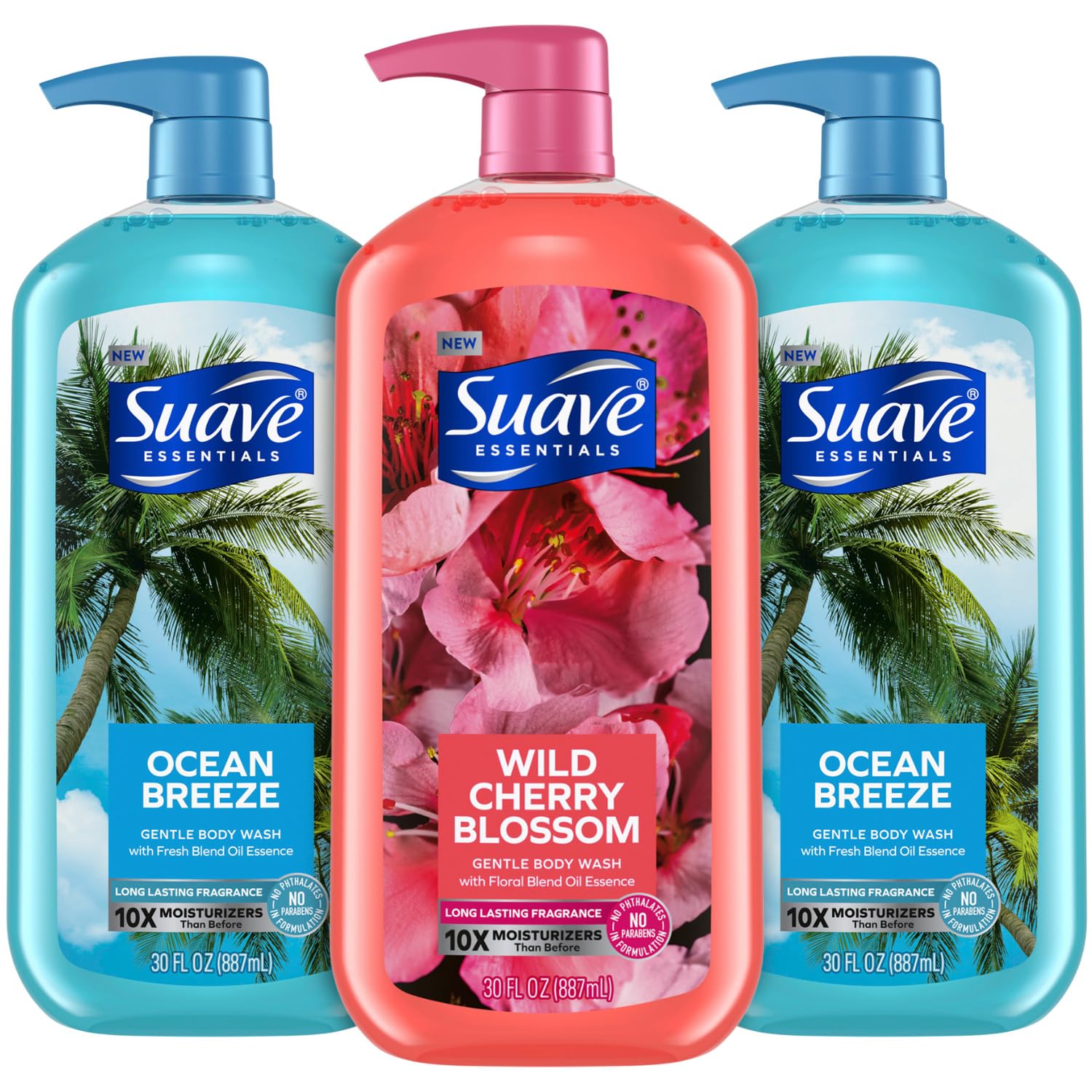 Suave Ocean Breeze two-pack bottles front for a refreshing shower experience
