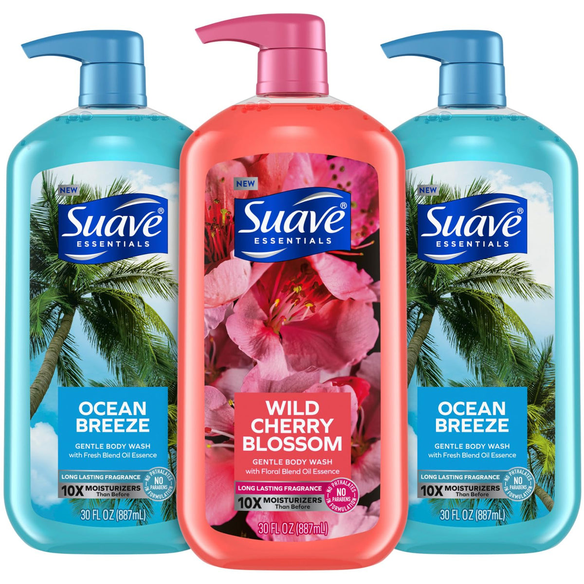 Suave Ocean Breeze two-pack bottles front for a refreshing shower experience