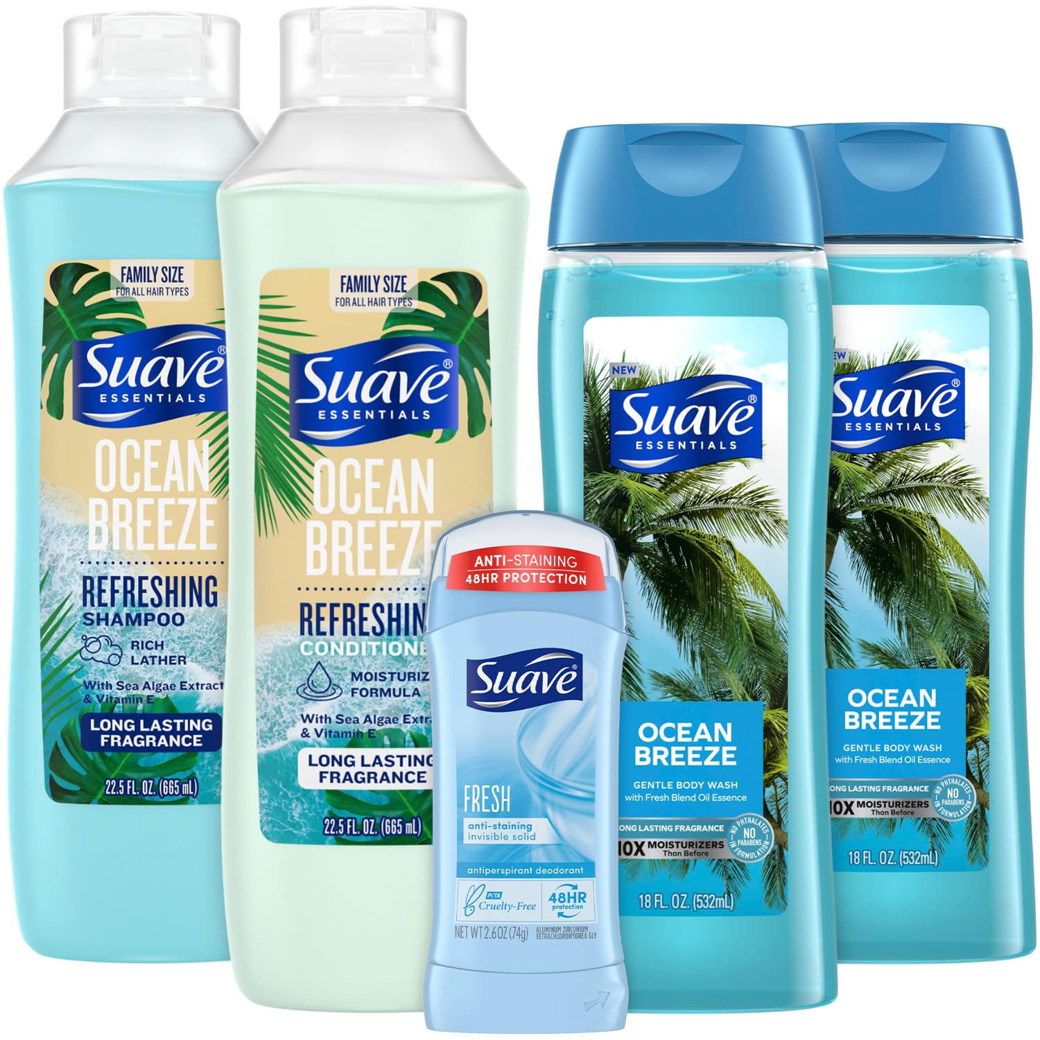 Suave Ocean Breeze body wash bottle pour for a refreshing daily cleanse.