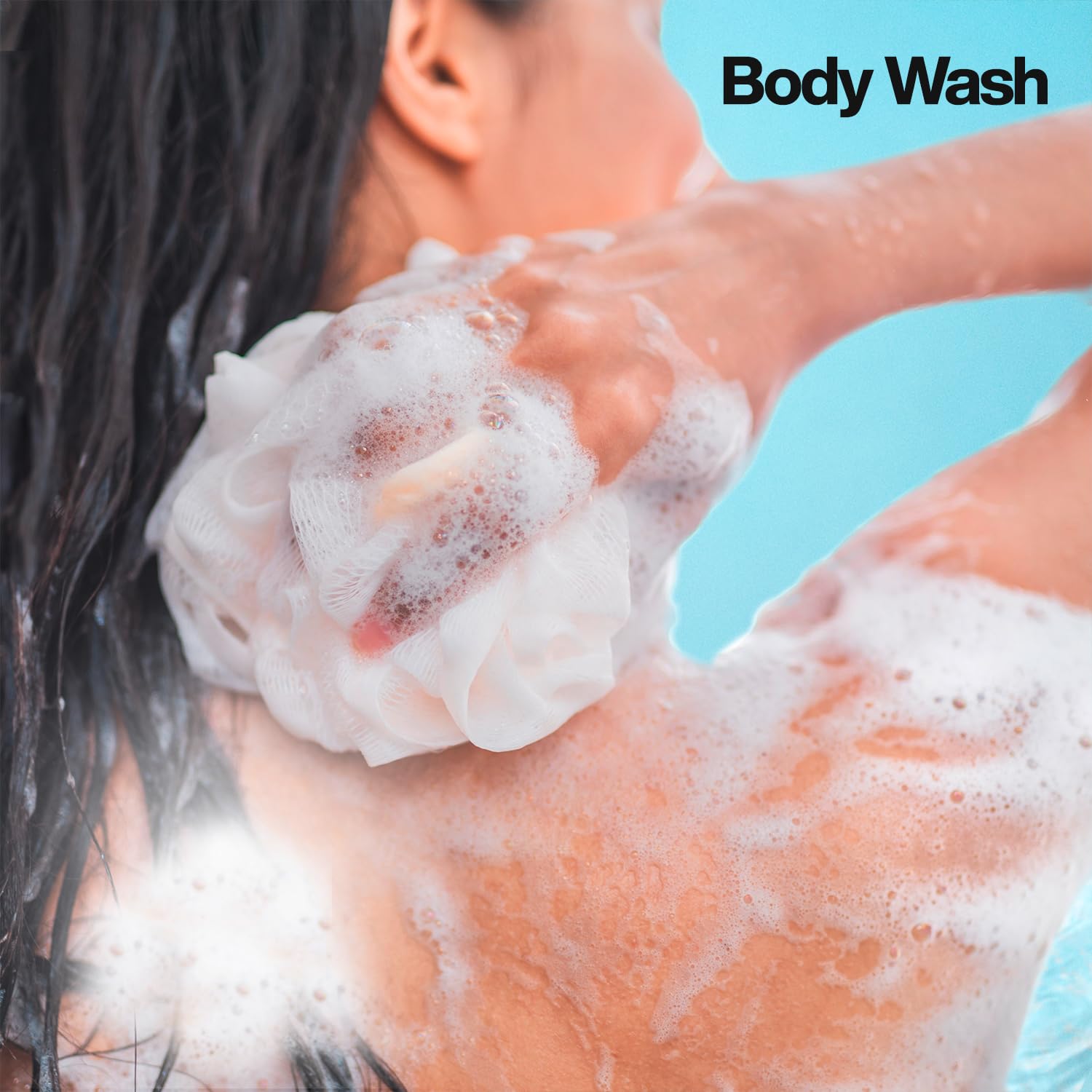 Suave Ocean Breeze body wash lather close-up shows rich, hydrating bubbles.