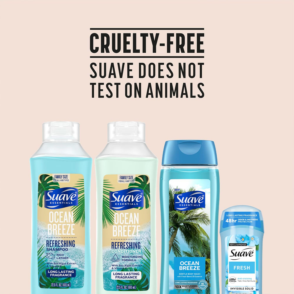 Suave Ocean Breeze cruelty-free label signals ethical, animal-friendly production.