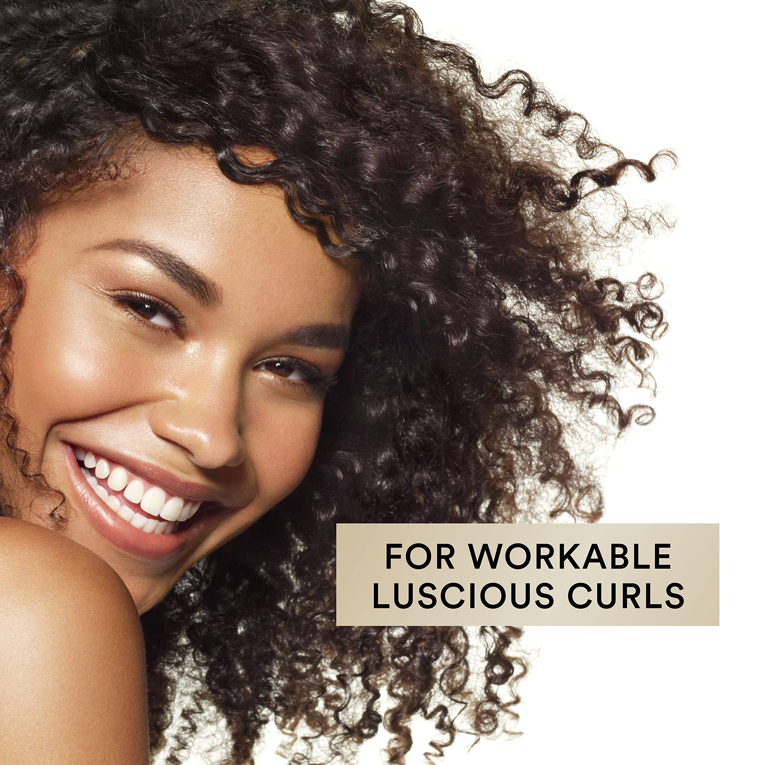 Three-step system imagery with Suave Luscious Curls for cleansing, conditioning, shaping.