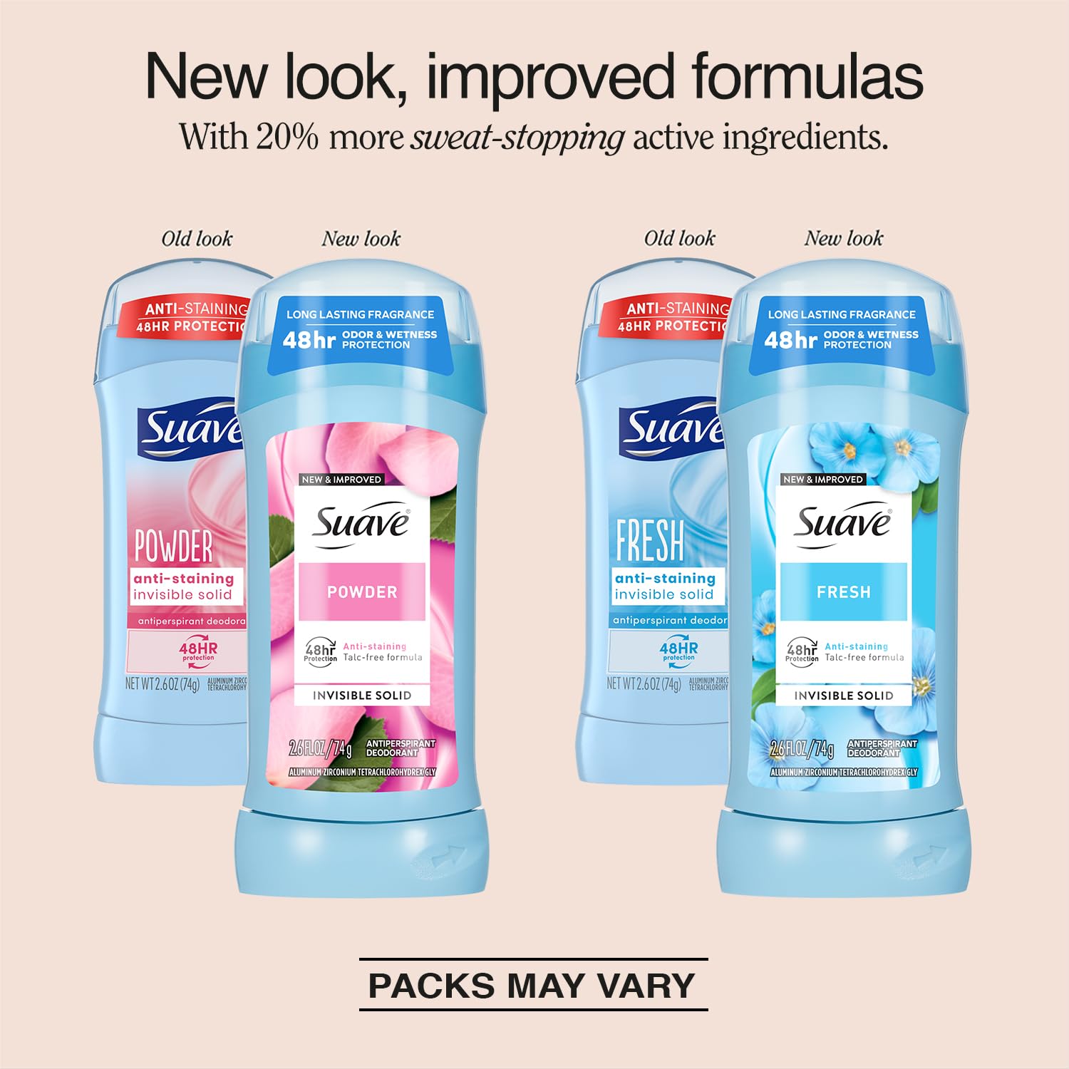 Suave Powder deodorant stick 2-pack with a light, clean scent.